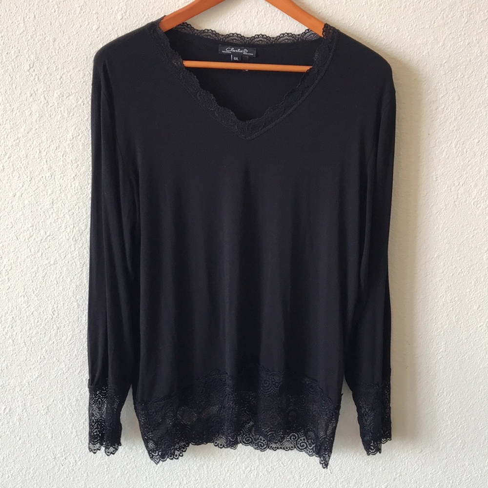 Charlie B Long Sleeve Top with Lace Trim